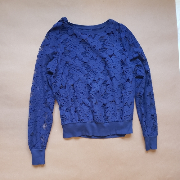 Atmosphere Blue Lace Front Sweater Size 10 - Picture 3 of 6